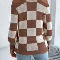 Cold Shoulder Checkered Long Sleeve Sweater