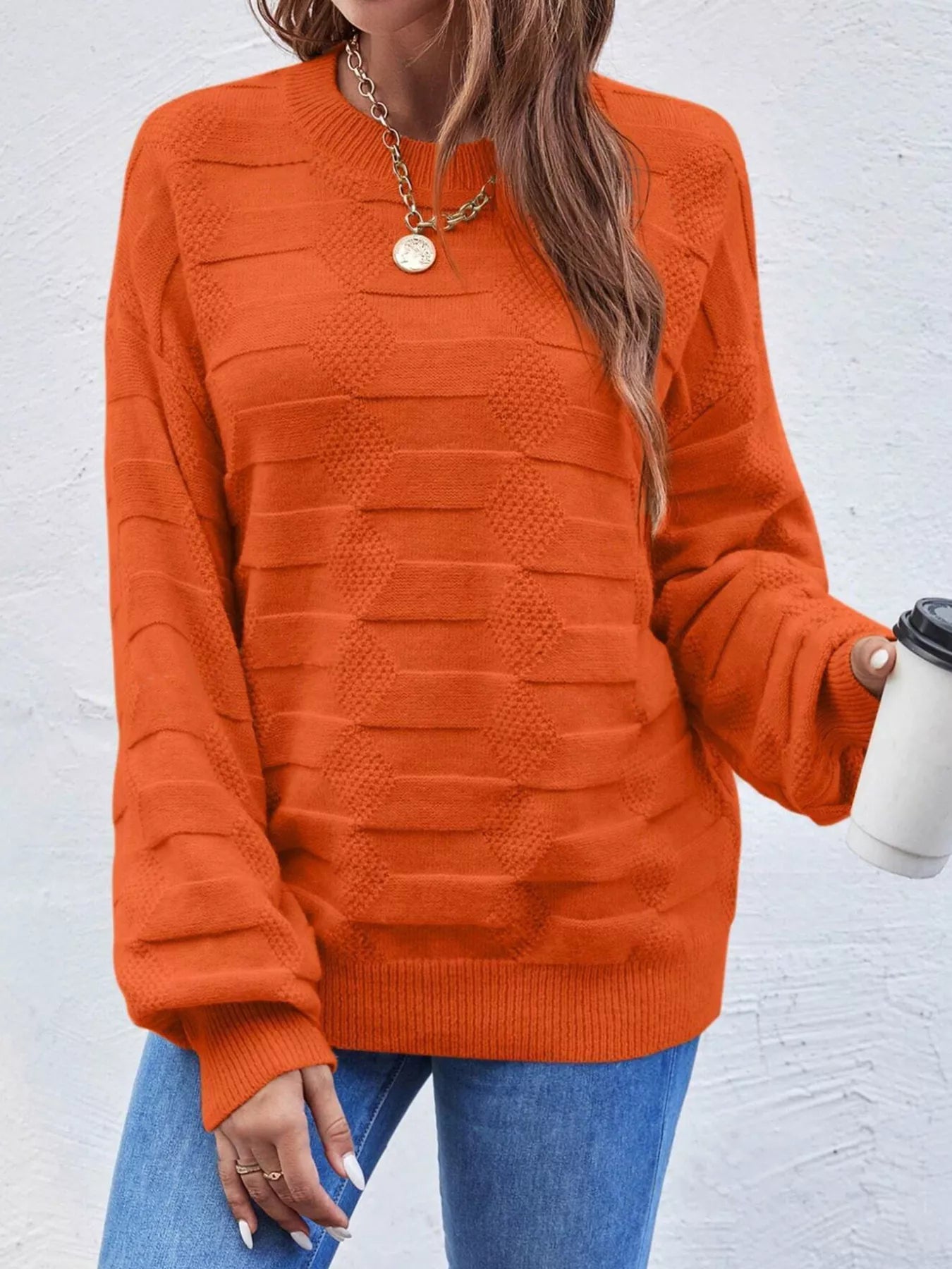 Textured Knit Round Neck Sweater