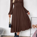 V-Neck Long Sleeve A-Line Midi Dress