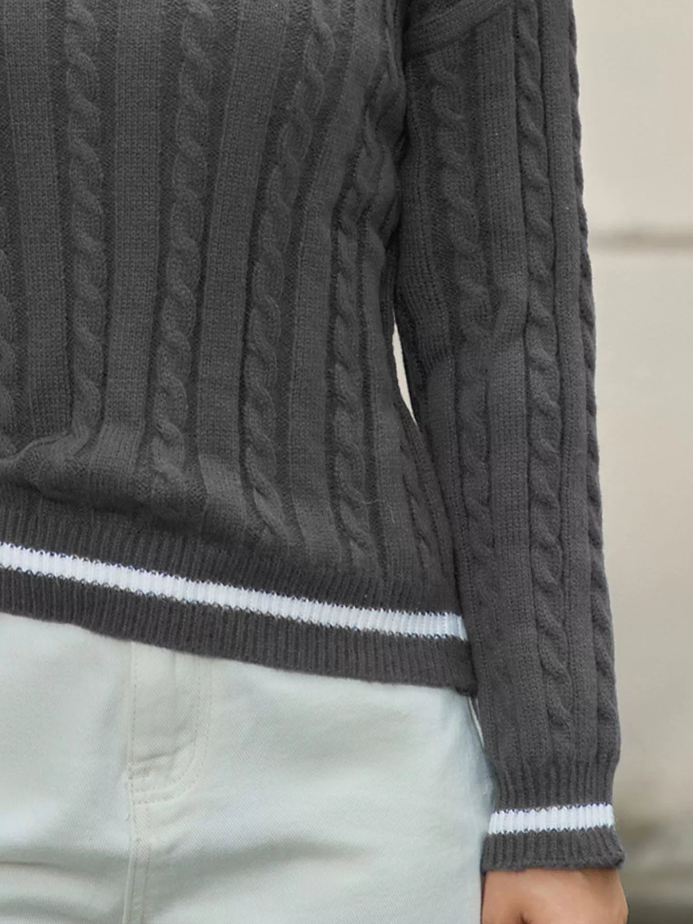 Classic Cable Knit V-Neck Sweater