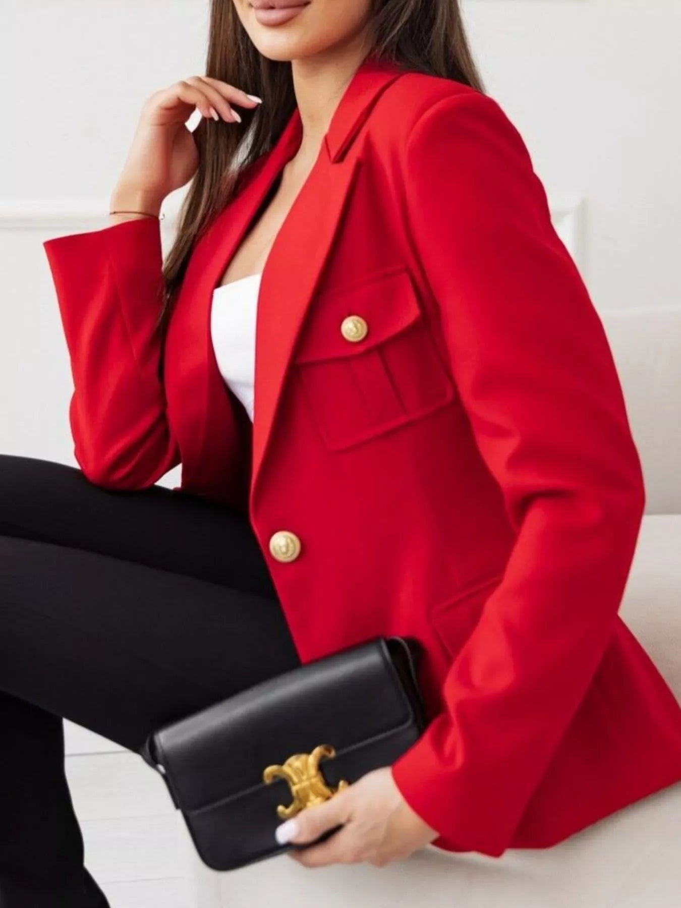 Lapel Collar One Button Blazer Red