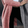 Two-Tone Open Front Knit Hooded Cardigan