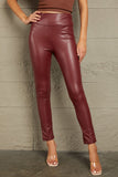 Ivy Lane PU High Waist Straight Pants Burgundy
