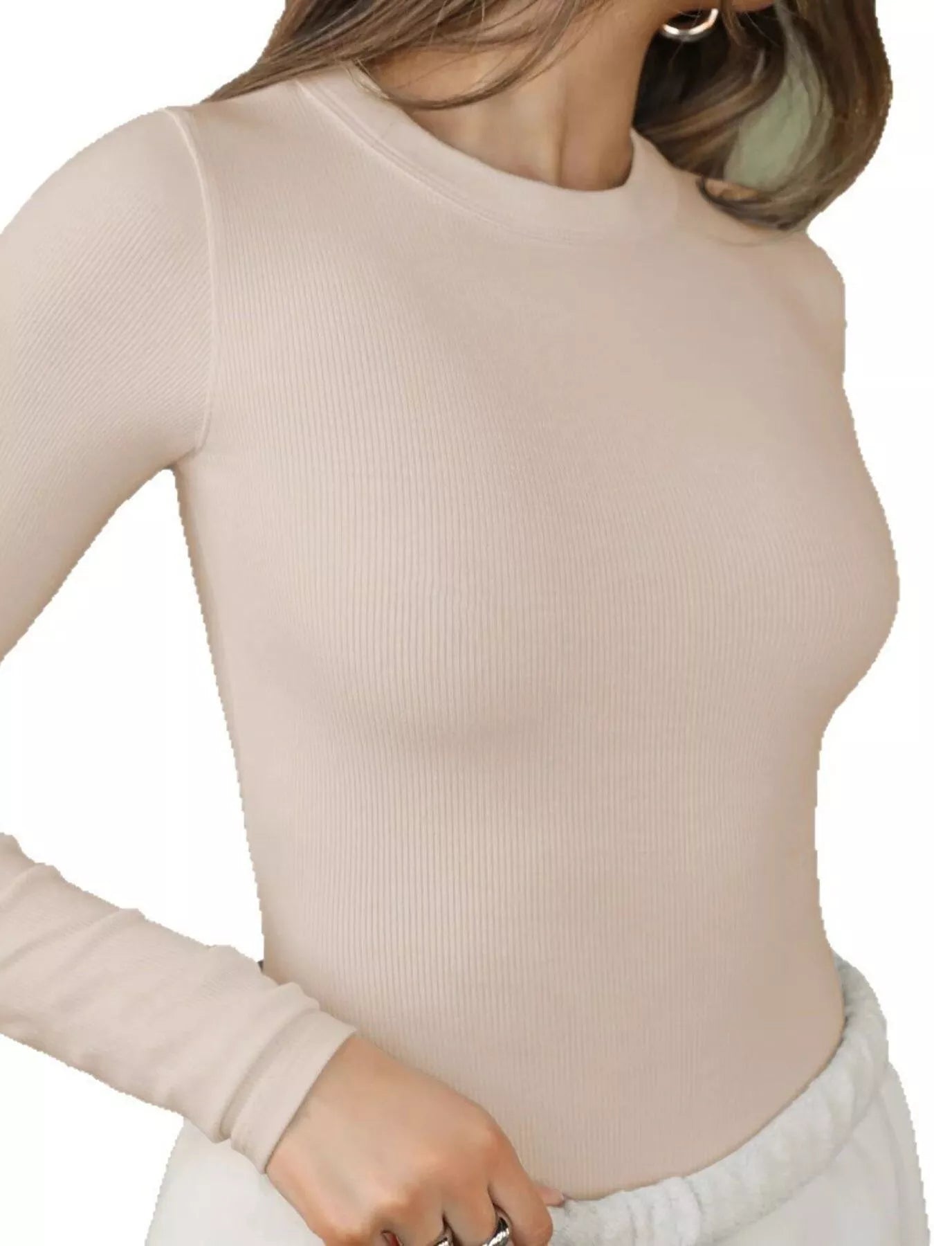 Long Sleeve Crop T-Shirt with Ribbed Texture