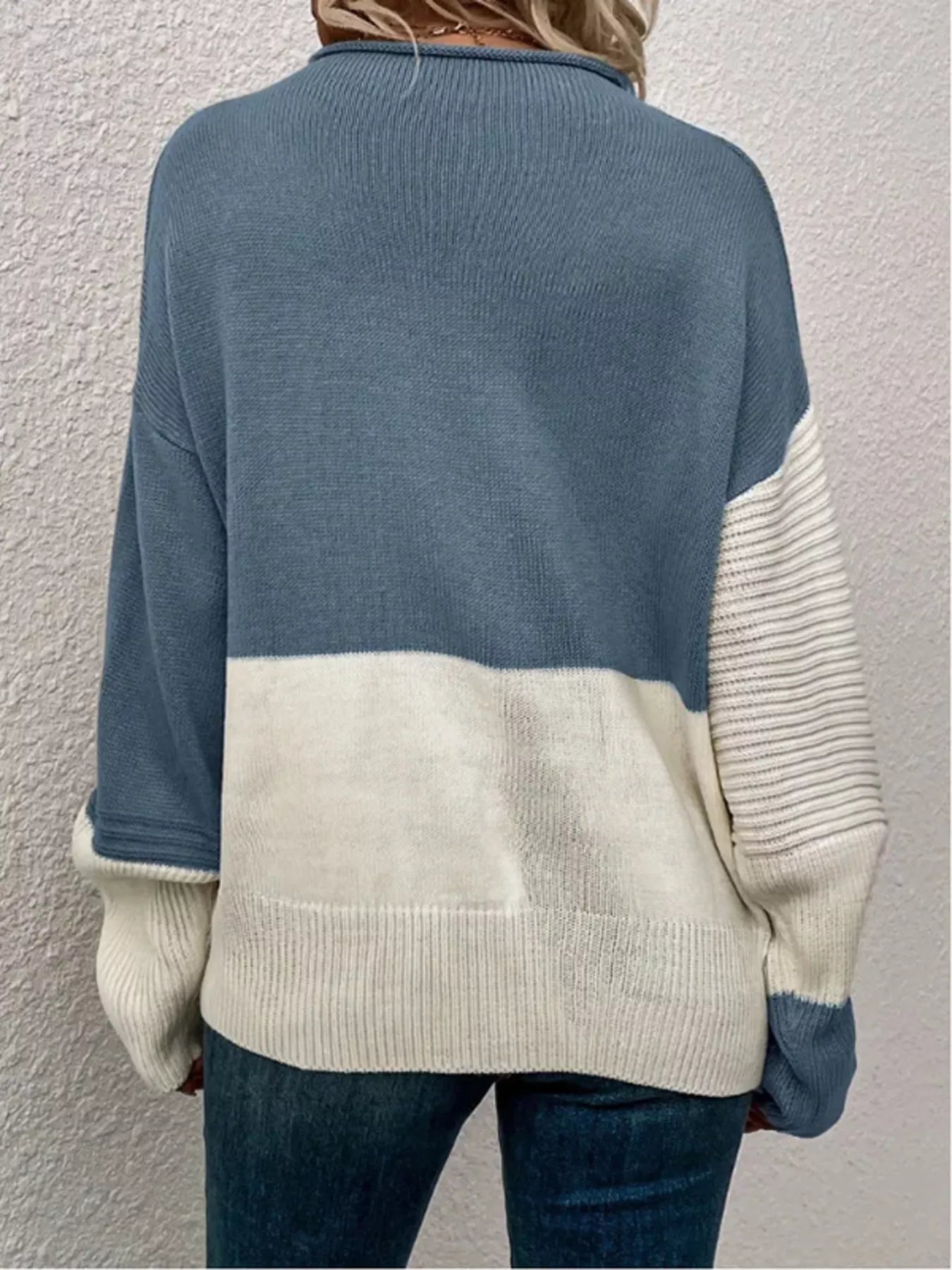 Color Block Ribbed Knit Sweater