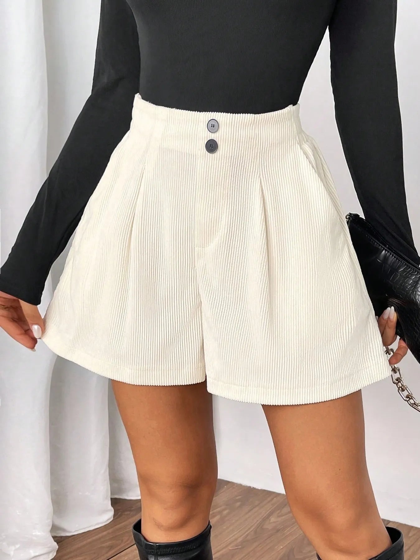 High Waisted Corduroy Shorts White
