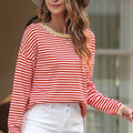 Striped Round Neck Drop Shoulder T-Shirt