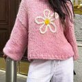Flower Round Neck Dropped Shoulder Sweater