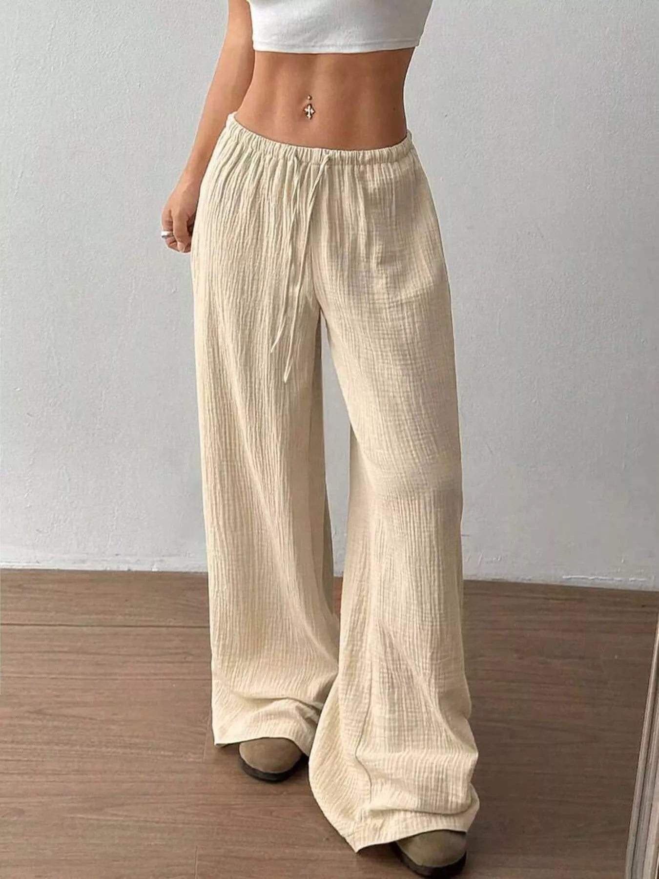 Full Size Drawstring Wide Leg Pants Plus Size