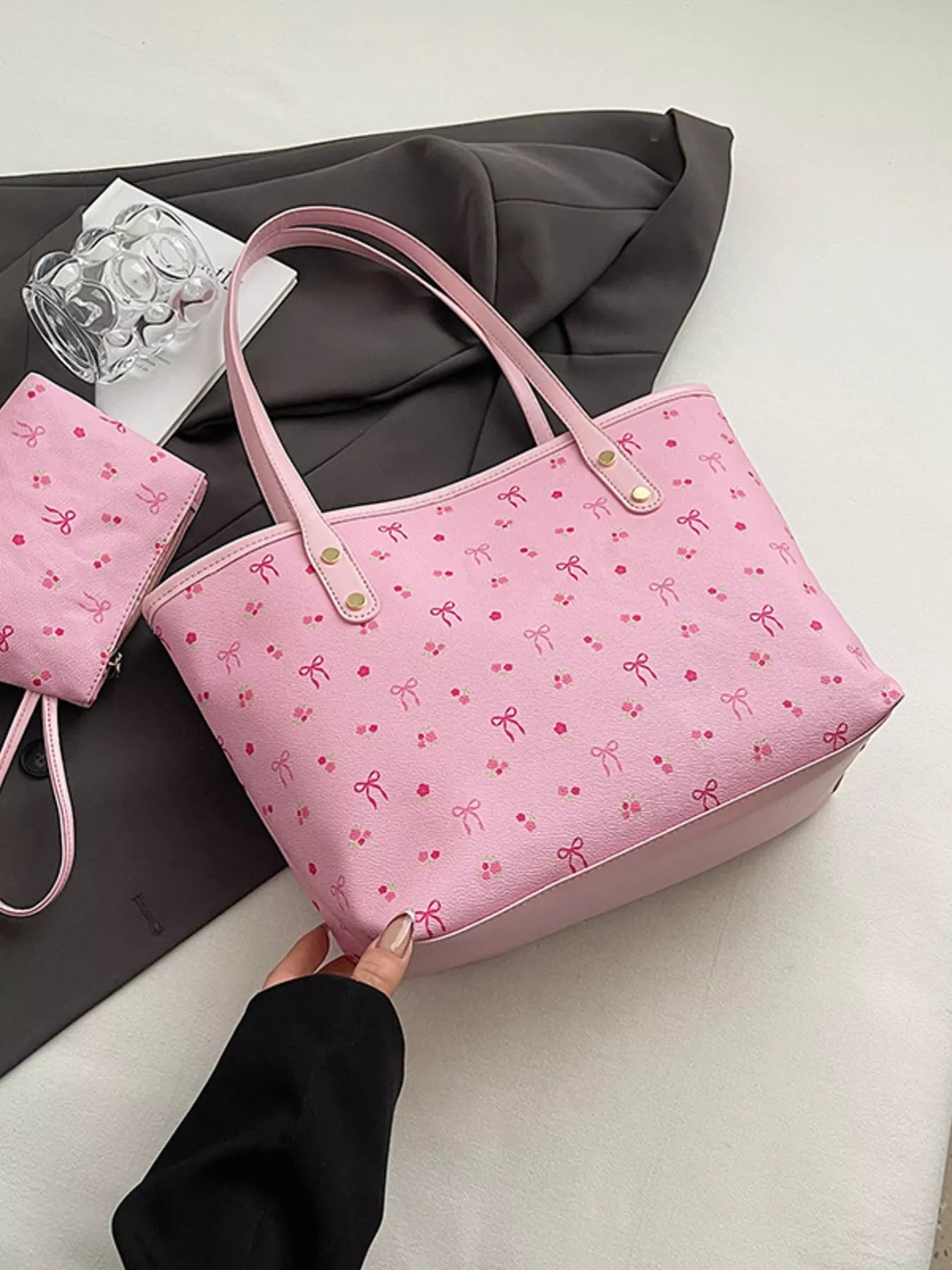 Printed Tote Shoulder Bag with Pouch