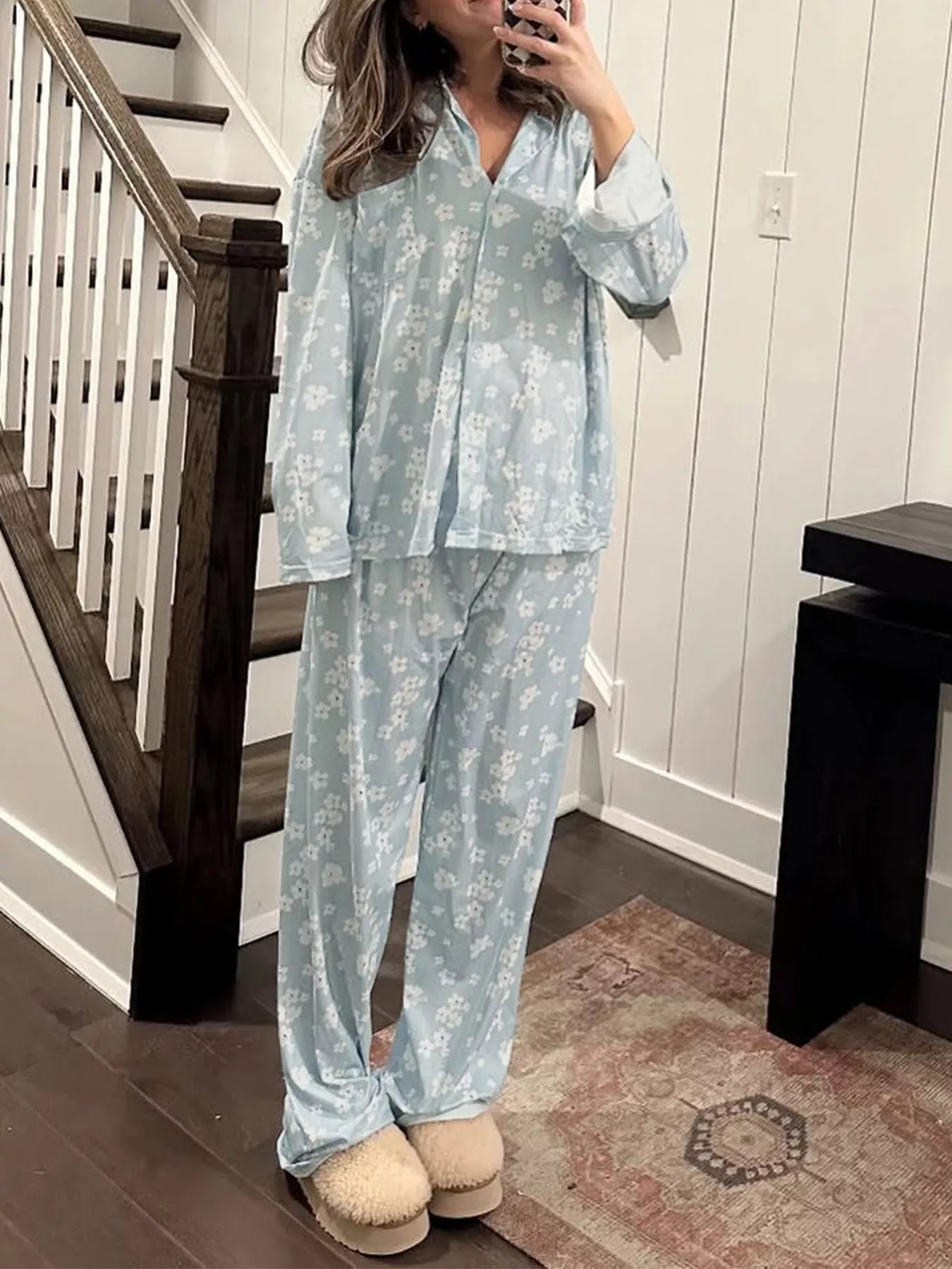 Floral Print Relaxed Fit Top and Pants Lounge Set