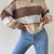 Striped Knit Round Neck Sweater Brown