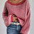 Striped Boat Neck Long Sleeve Sweater Red