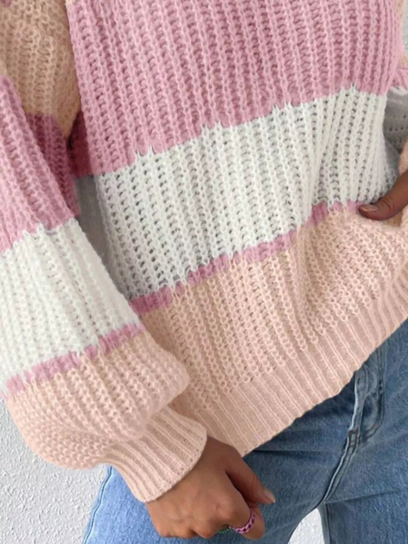 Striped Knit Round Neck Sweater
