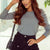 Round Neck Puff Sleeve Sleeve Blouse Dark Gray