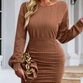 Textured Knit Bodycon Mini Dress Brown