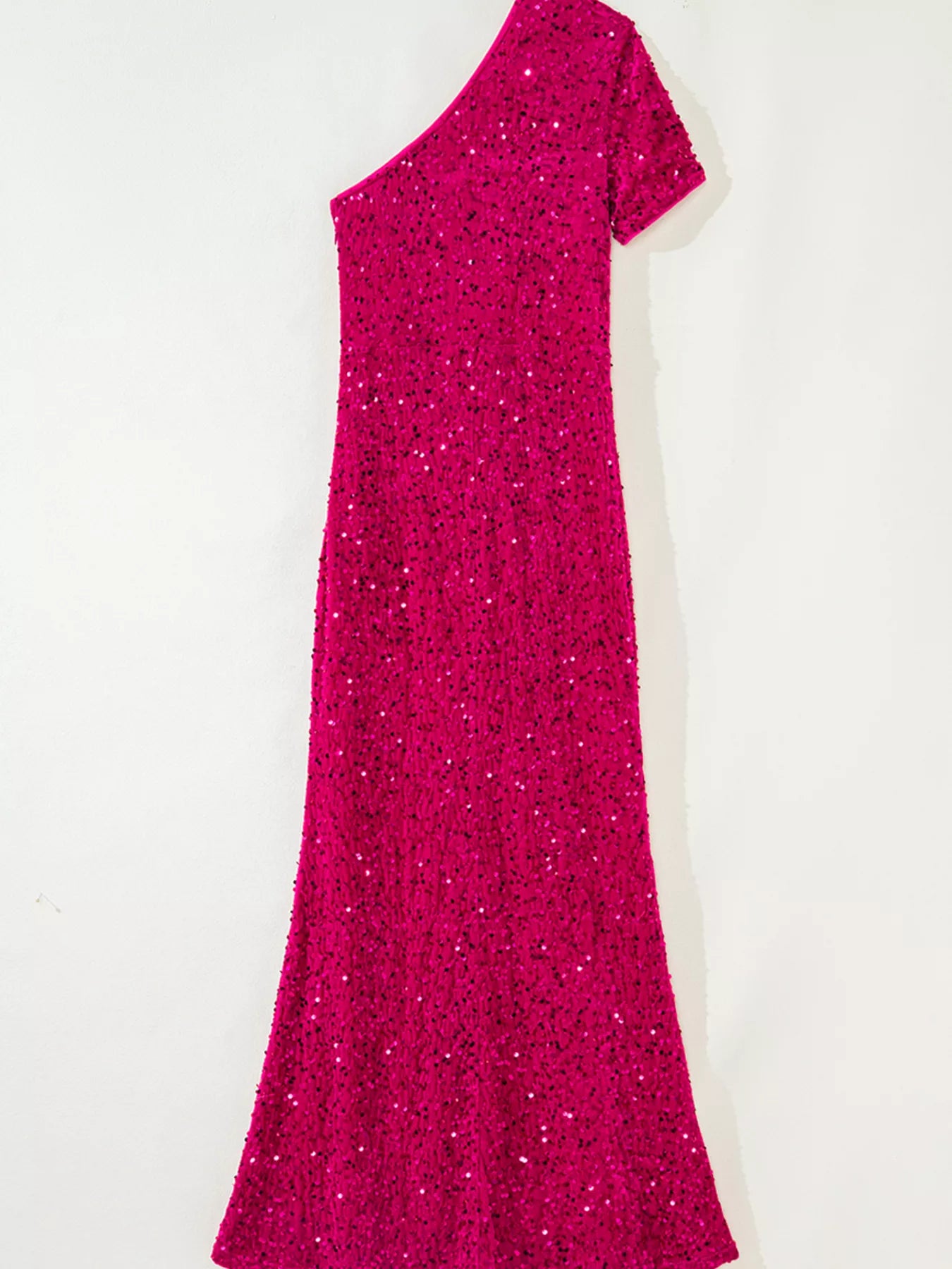 Sequin One-Shoulder Dress with High Slit