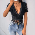 Lace Plunge Short Sleeve Bodysuit