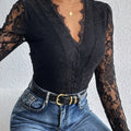 Lace V-Neck Long Sleeve Bodysuit