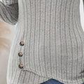 Ribbed Knit Notched Long Sleeve Top