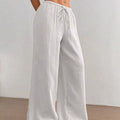 Full Size Drawstring Wide Leg Pants Plus Size White
