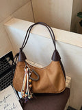 Vintage Suede Tassel Shoulder Bag Camel One Size