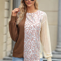 Leopard Round Neck Long Sleeve Blouse