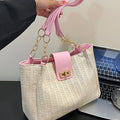 Woven Straw Shoulder Bag Pink One Size