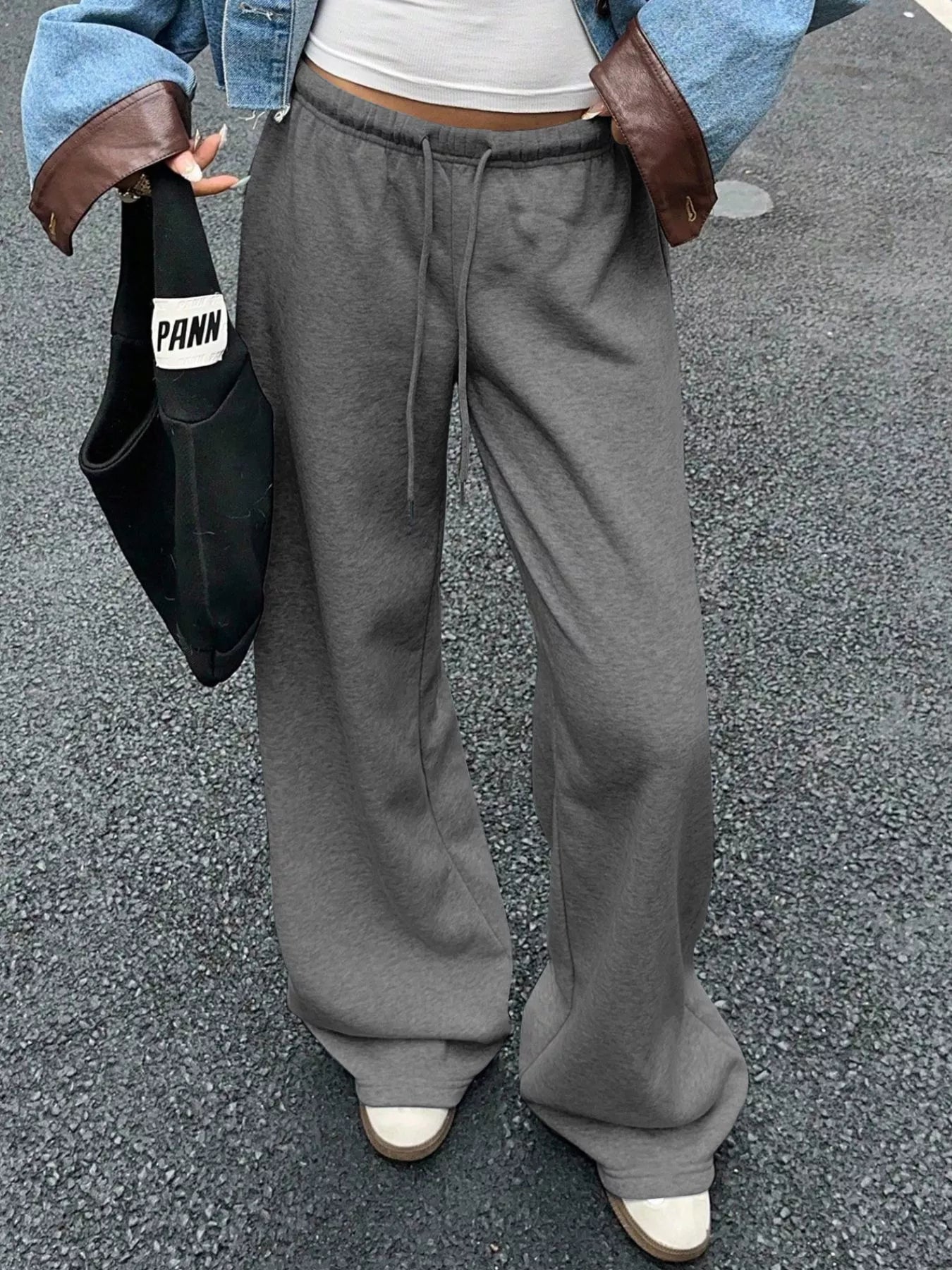 Wide Leg Drawstring Sweatpants Gray