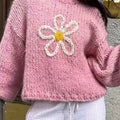 Flower Round Neck Dropped Shoulder Sweater