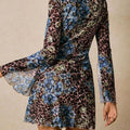 Floral Leopard Print Slit Sleeve Mini Dress