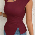 Slit Asymmetrical Tank Top Burgundy