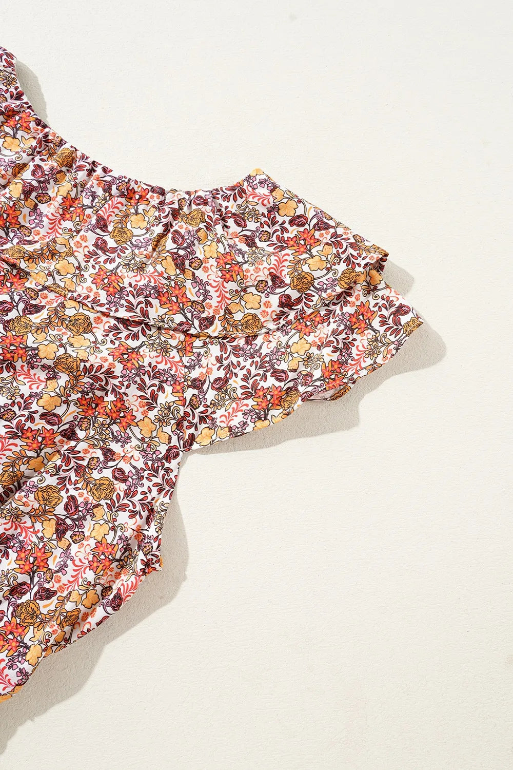 Floral Print Knot V Neck Ruffled Sleeve Blouse