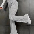 Plus Size Ribbed Knit High Waist Flare Pants