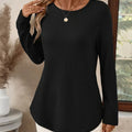 Plus Size Casual Waffle Knit Long Sleeve T-Shirt Black