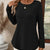 Plus Size Casual Waffle Knit Long Sleeve T-Shirt Black