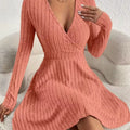 Ribbed Knit Wrap Mini Dress Burnt Coral