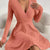 Ribbed Knit Wrap Mini Dress Burnt Coral