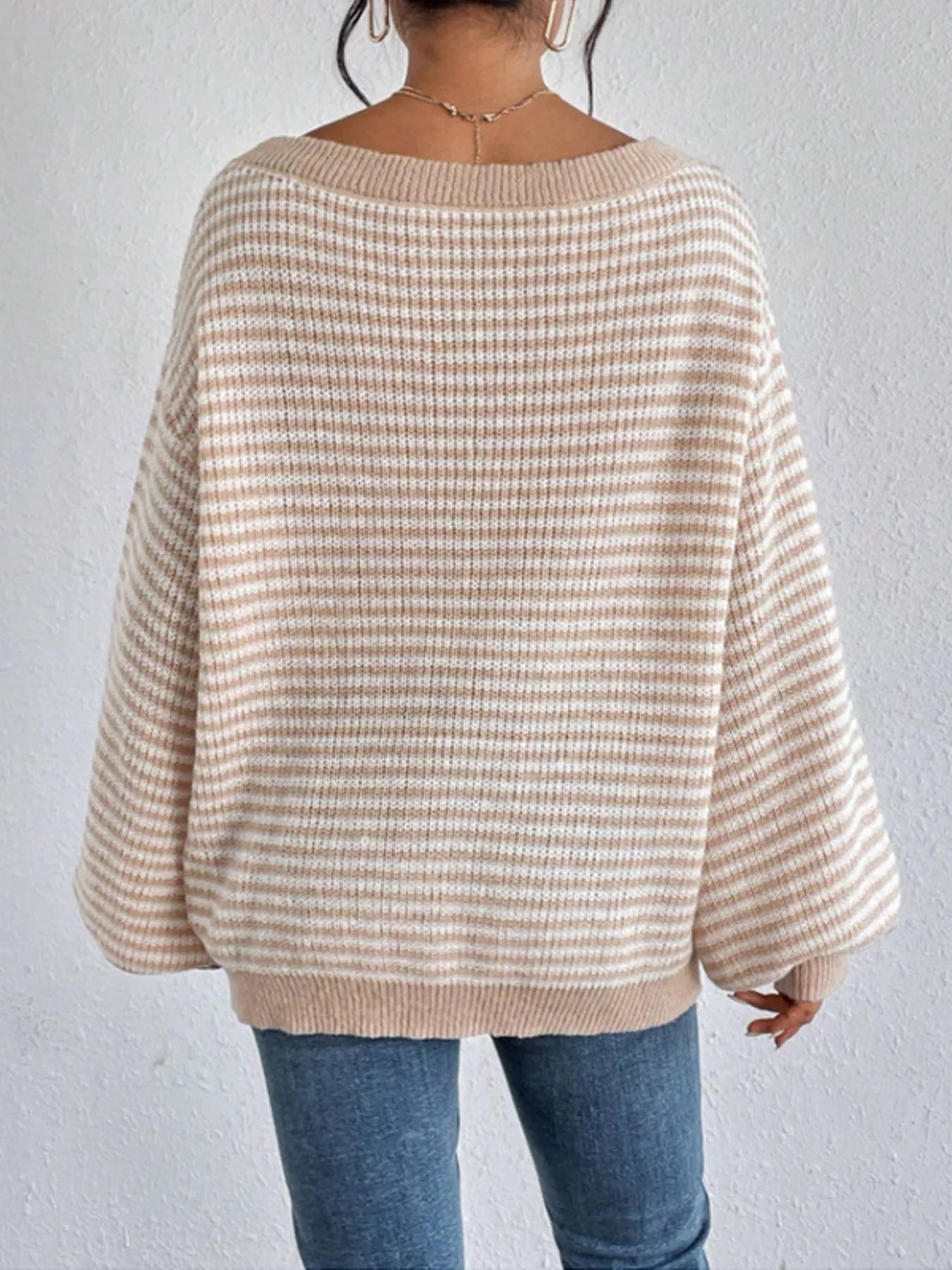 Striped Boat Neck Long Sleeve Sweater