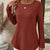 Plus Size Casual Waffle Knit Long Sleeve T-Shirt Rust