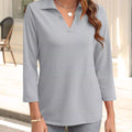 Johnny Collar Solid Color Top Gray