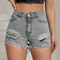 Distressed Raw Hem High Rise Denim Shorts