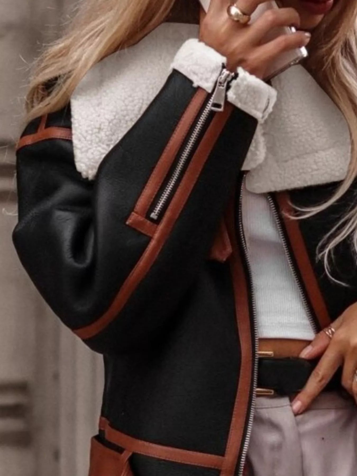 Shearling Lined Zip Up Jacket