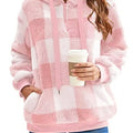 Full Size Plaid Sherpa Drawstring Hoodie Plus Size Pink