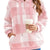 Full Size Plaid Sherpa Drawstring Hoodie Plus Size Pink