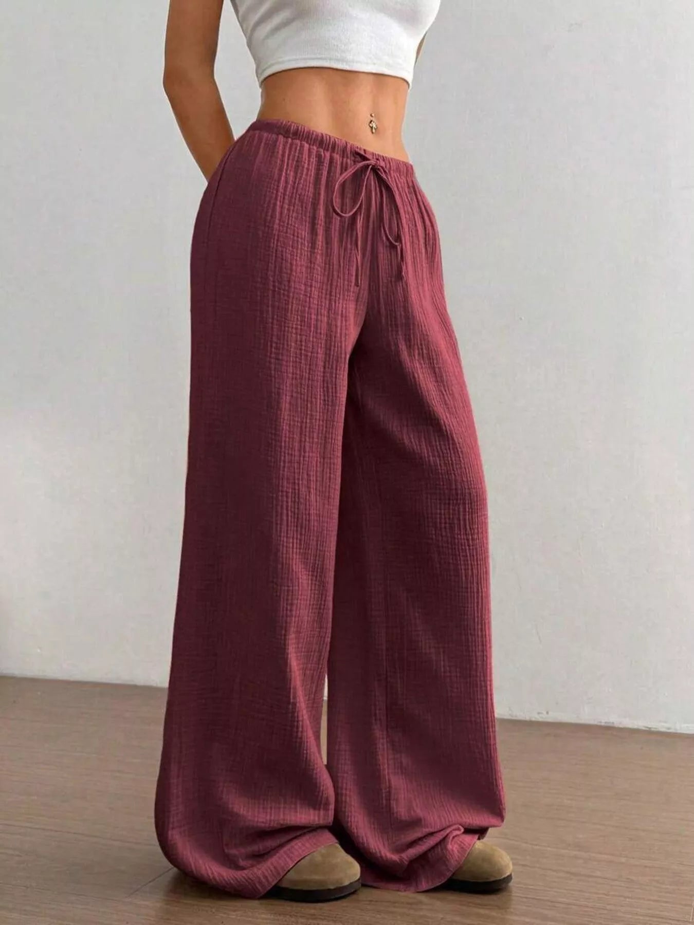 Full Size Drawstring Wide Leg Pants Plus Size