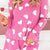 Heart Round Neck Long Sleeve Top and Elastic Waist Shorts Set Hot Pink