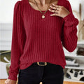 Ribbed Knit Long Sleeve T-Shirt Red