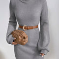 Turtleneck Ribbed Knit Sweater Dress