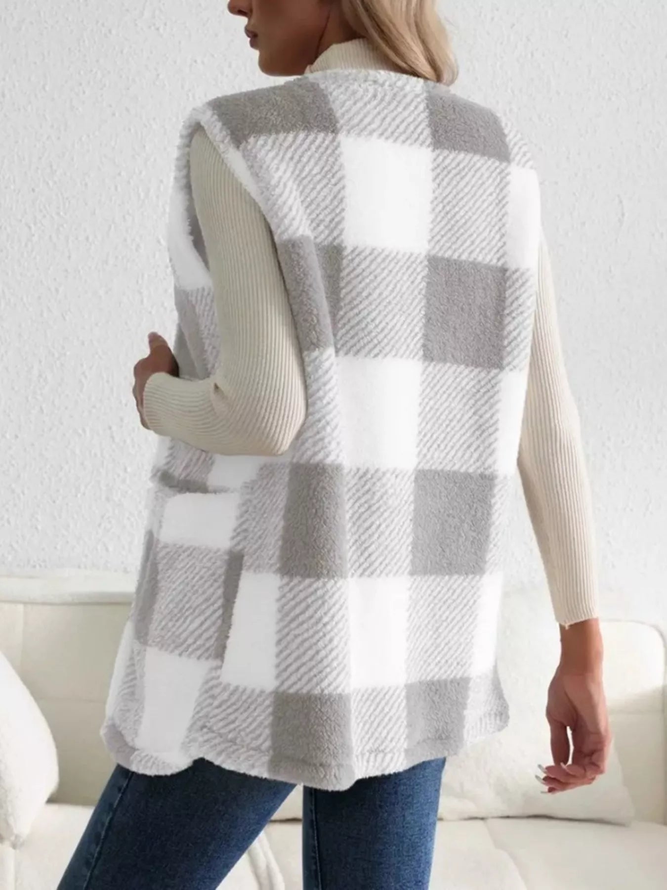 Cozy Plaid Sherpa Vest Coat